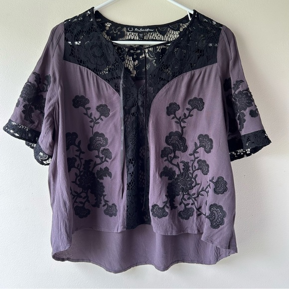 For Love & Lemons Isabella Lace Floral Embroidered Top Grey Purple Black M - Picture 4 of 11